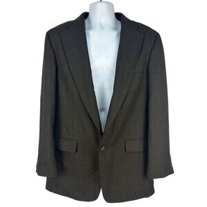 Haggar Mens Houndstooth 2 Button Blazer Size 44L Brown Wool Blend